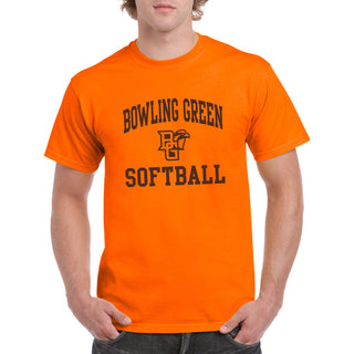 Bowling Green State University Falcons Arch Logo Softball Basic Cotton Short Sleeve T Shirt - Orange