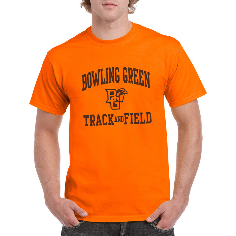 Bowling Green State University Falcons Arch Logo Track & Field Basic Cotton Short Sleeve T Shirt - Orange