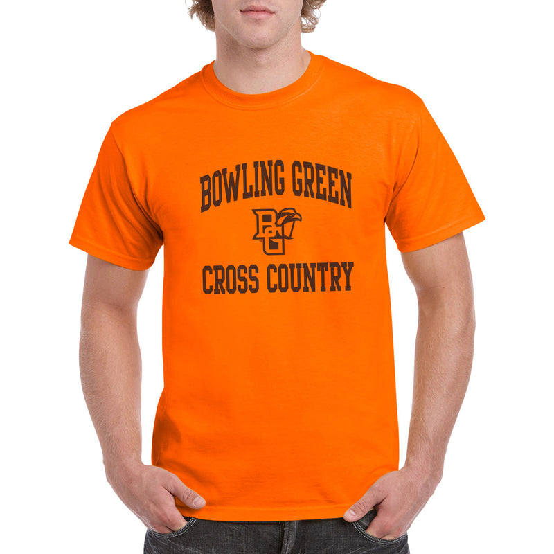 Bowling Green State University Falcons Arch Logo Cross Country Basic Cotton Short Sleeve T Shirt - Orange