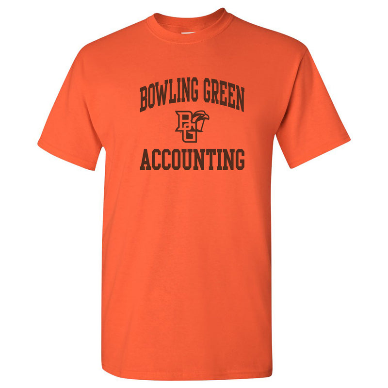 Bowling Green State University Falcons Arch Logo Accounting Basic Cotton Short Sleeve T Shirt - Orange