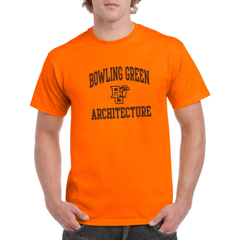 Bowling Green State University Falcons Arch Logo Architecture Basic Cotton Short Sleeve T Shirt - Orange
