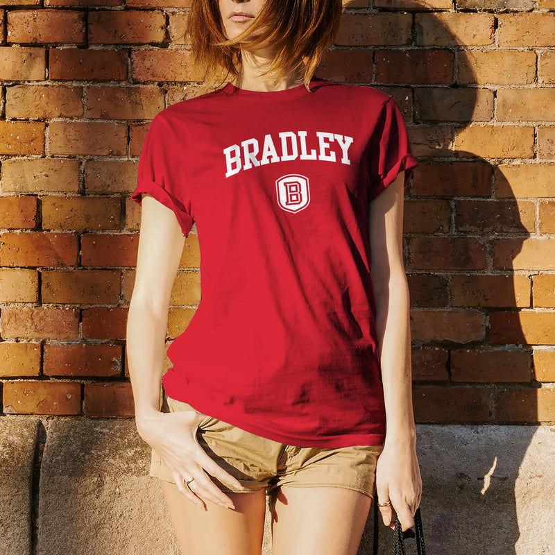 Bradley University Braves Arch Logo Basic Cotton Short Sleeve T Shirt - Red