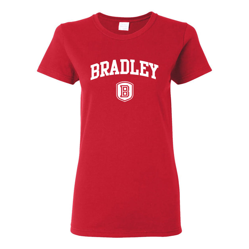 Bradley University Braves Arch Logo Basic Cotton Short Sleeve Womens T Shirt - Red