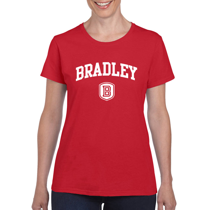 Bradley University Braves Arch Logo Basic Cotton Short Sleeve Womens T Shirt - Red