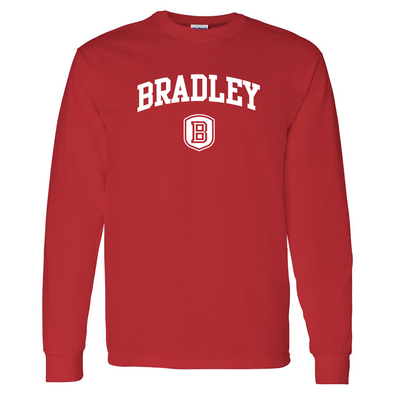 Bradley University Braves Arch Logo Basic Cotton Long Sleeve T Shirt - Red