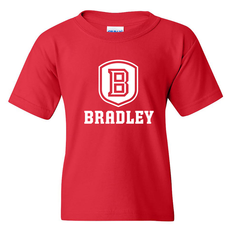 Bradley University Braves Primary Logo Basic Cotton Short Sleeve Youth T Shirt - Red