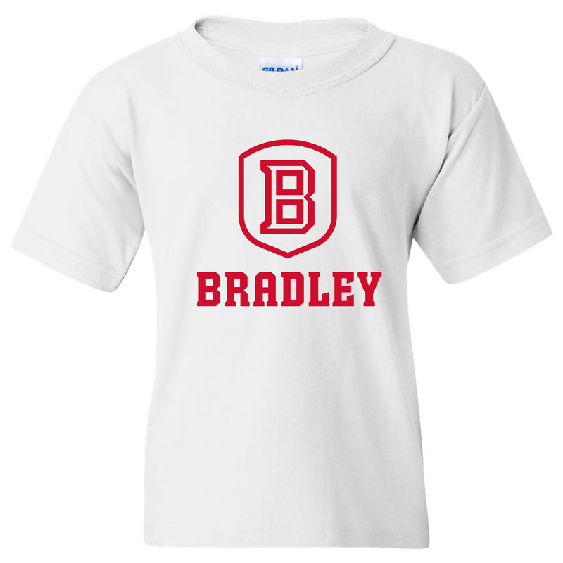 Bradley University Braves Primary Logo Basic Cotton Short Sleeve Youth T Shirt - White