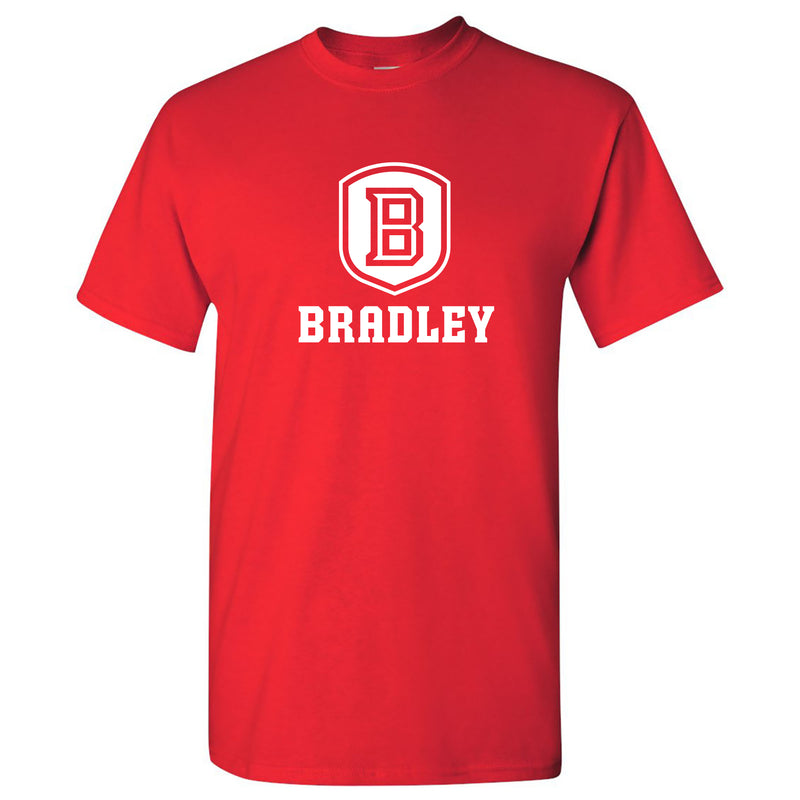 Bradley University Braves Primary Logo Basic Cotton Short Sleeve T Shirt - Red