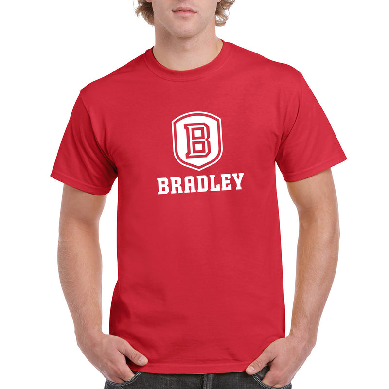Bradley University Braves Primary Logo Basic Cotton Short Sleeve T Shirt - Red