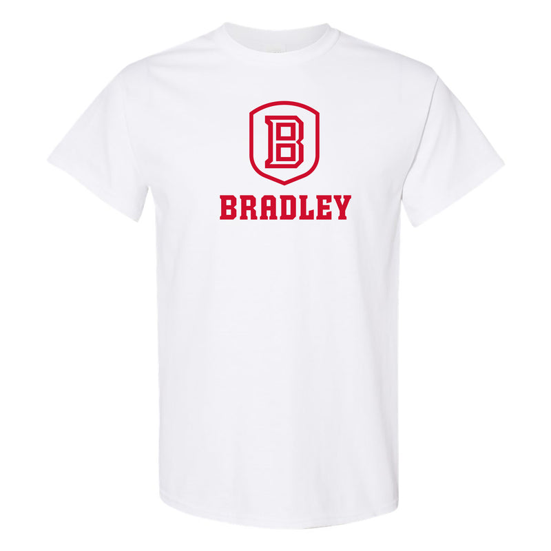 Bradley University Braves Primary Logo Basic Cotton Short Sleeve T Shirt - White