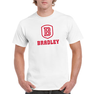 Bradley University Braves Primary Logo Basic Cotton Short Sleeve T Shirt - White