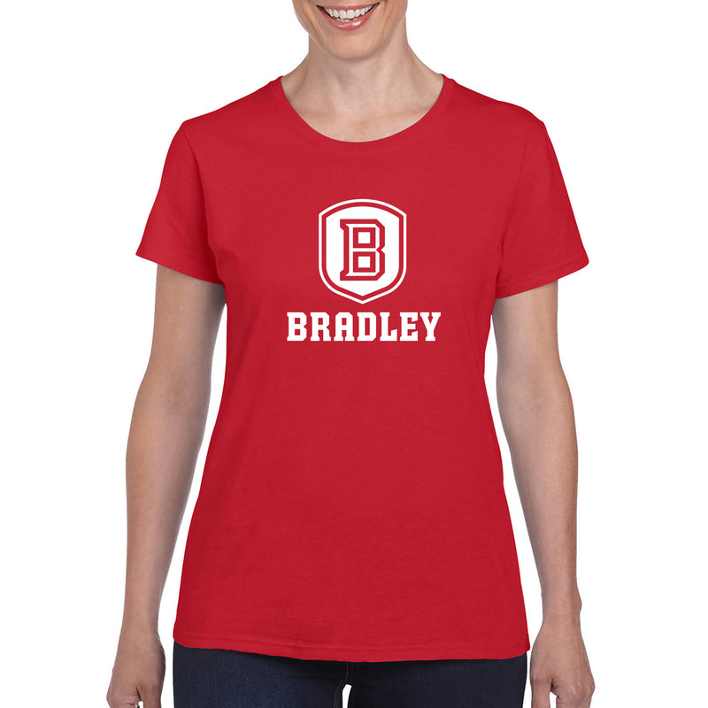 Bradley University Braves Primary Logo Basic Cotton Short Sleeve Womens T Shirt - Red