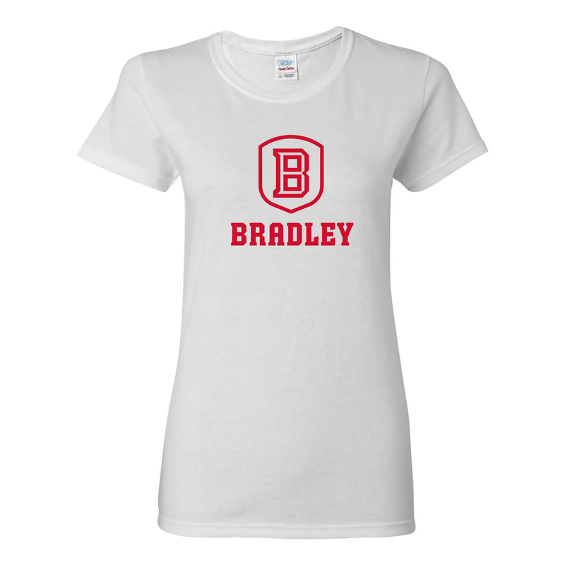 Bradley University Braves Primary Logo Basic Cotton Short Sleeve Womens T Shirt - White
