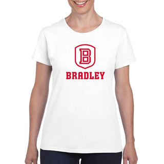 Bradley University Braves Primary Logo Basic Cotton Short Sleeve Womens T Shirt - White