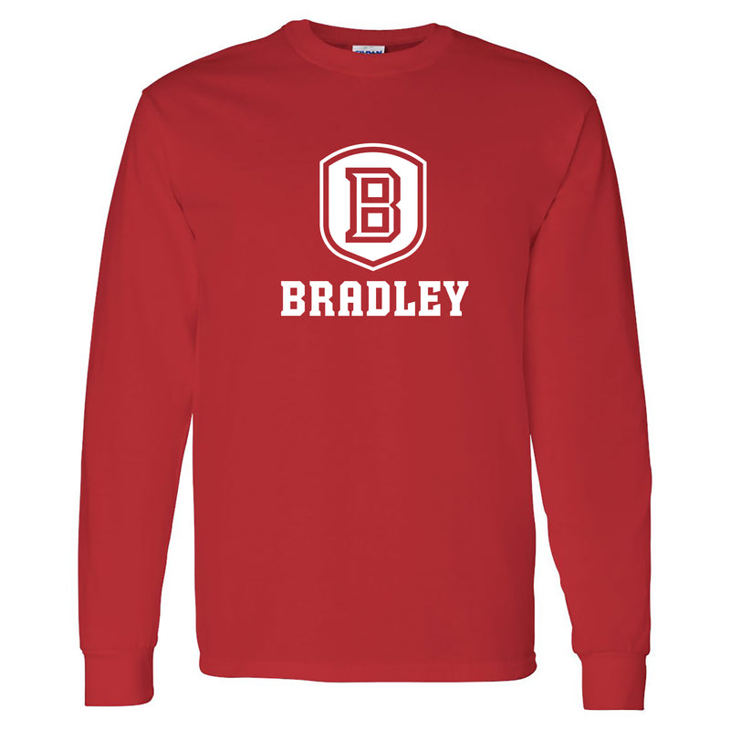 Bradley University Braves Primary Logo Basic Cotton Long Sleeve T Shirt - Red