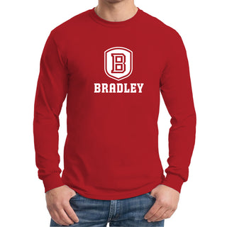 Bradley University Braves Primary Logo Basic Cotton Long Sleeve T Shirt - Red