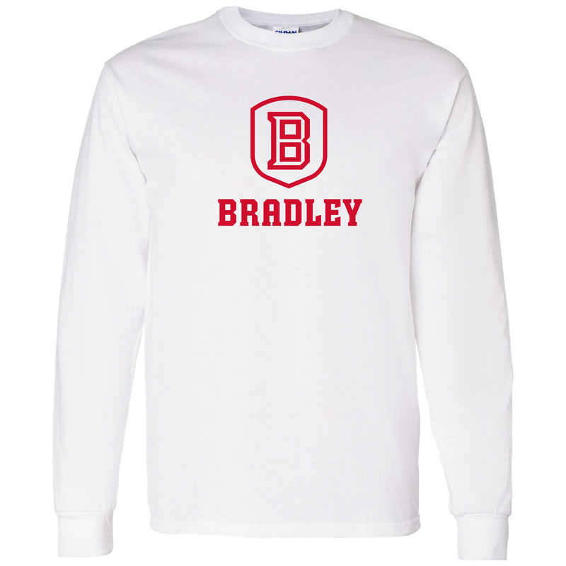 Bradley University Braves Primary Logo Basic Cotton Long Sleeve T Shirt - White