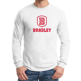 Bradley University Braves Primary Logo Basic Cotton Long Sleeve T Shirt - White