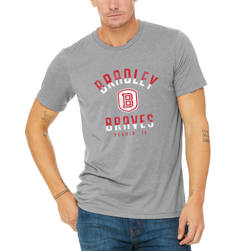 Bradley University Braves Division Arch Canvas Triblend Short Sleeve T Shirt - Athletic Grey