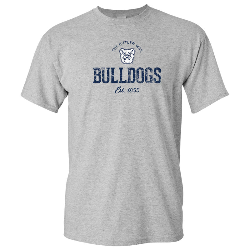 Butler University Bulldogs Established Arch Logo Short Sleeve T Shirt - Sport Grey