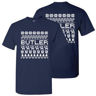 Butler University Bulldogs Ugly Holiday Sweater Short Sleeve T Shirt - Navy