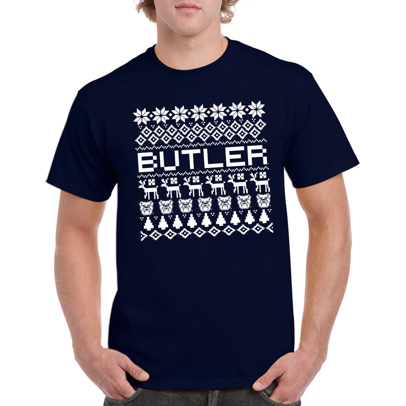 Butler University Bulldogs Ugly Holiday Sweater Short Sleeve T Shirt - Navy