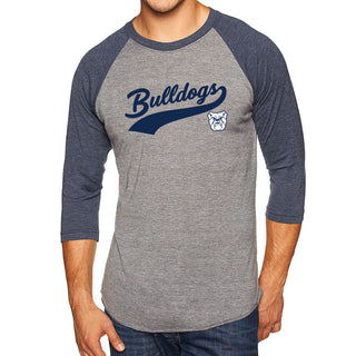 Butler University Bulldogs Baseball Jersey Script Raglan - Premium Heather/Vintage Navy