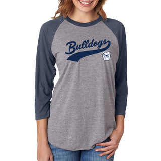 Butler University Bulldogs Baseball Jersey Script Raglan - Premium Heather/Vintage Navy