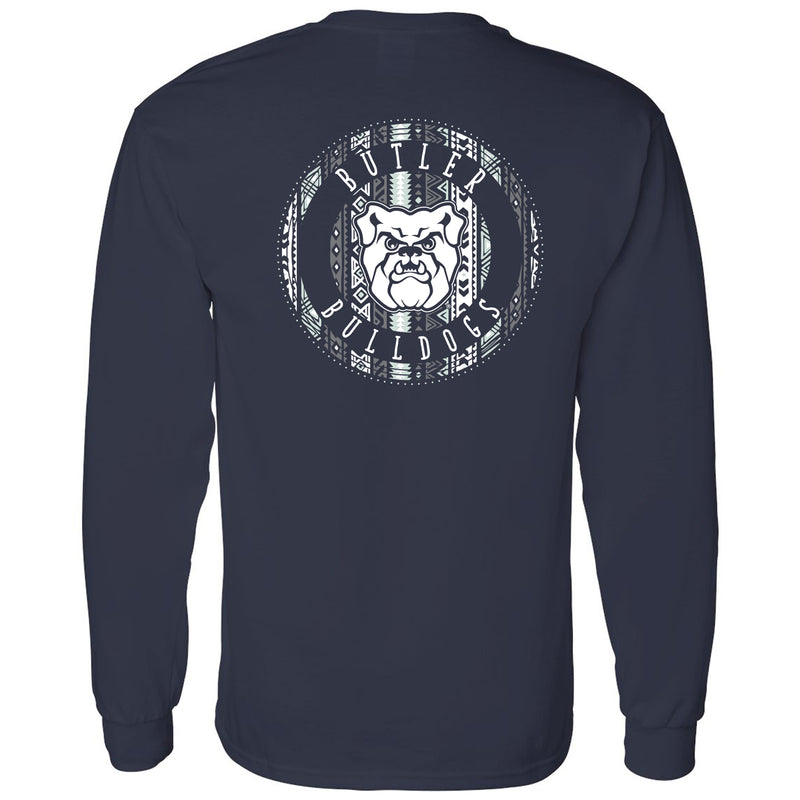 Butler University Bulldogs Aztec Pattern Emblem Long Sleeve T Shirt - Navy