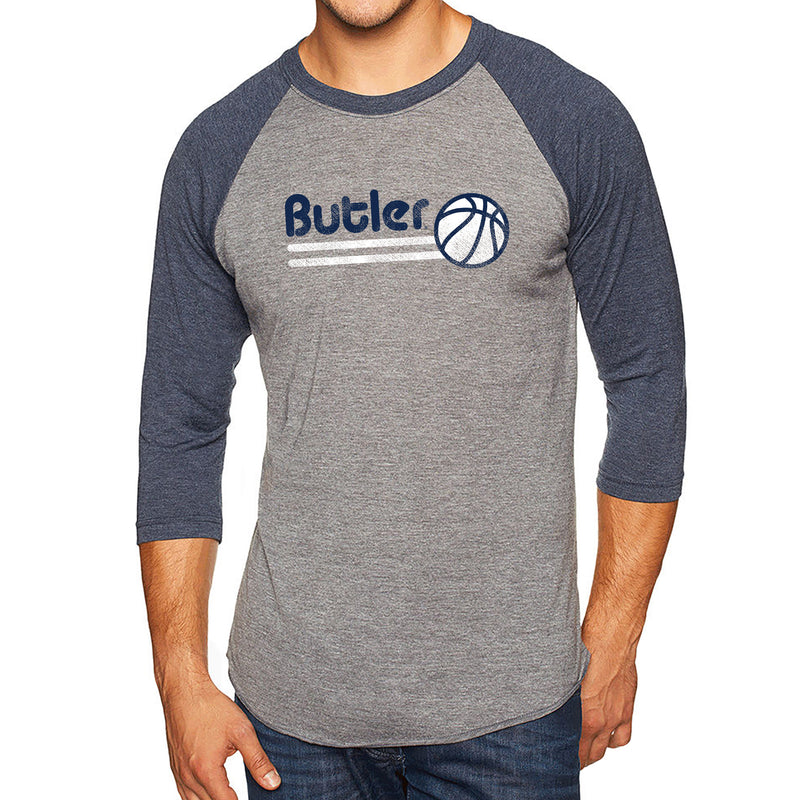 Butler University Bulldogs Basketball Bubble Next Level Raglan T Shirt - Premium Heather/Vintage Navy