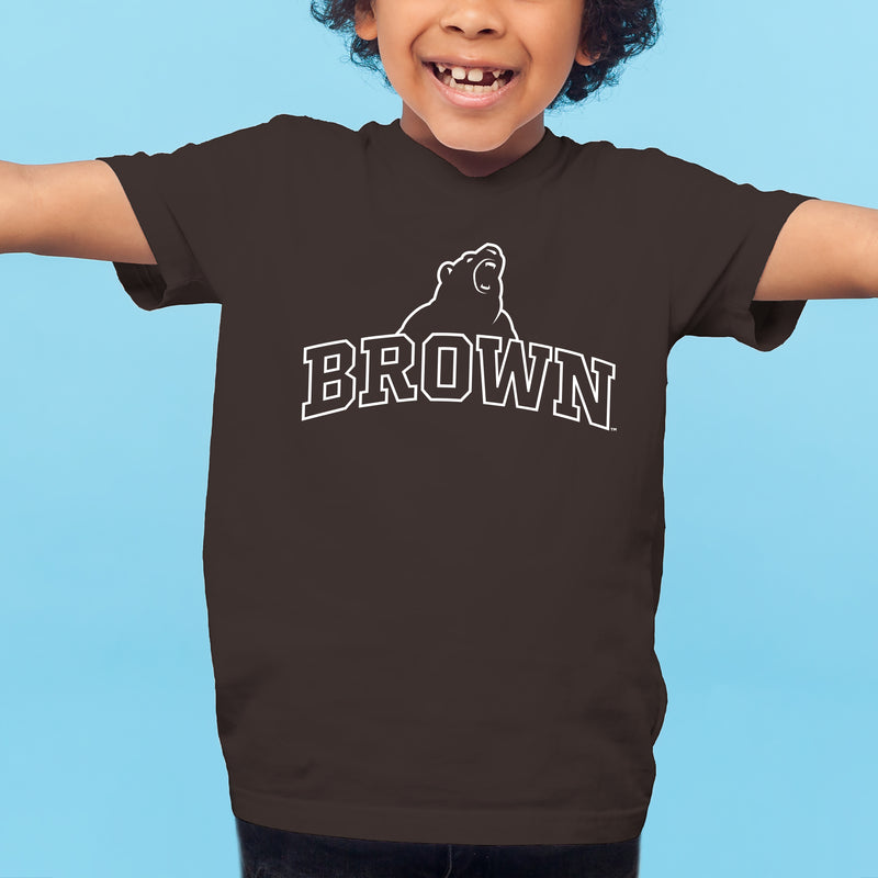 Brown University Bears Arch Logo Youth Short Sleeve T Shirt - Dark Chocolate