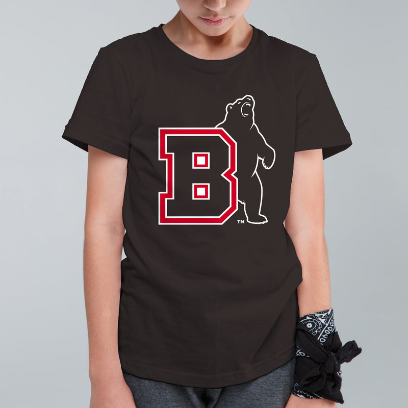 Brown University Bears Primary Logo Youth Short Sleeve T Shirt - Dark Chocolate