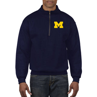 Embroidered Primary Logo University of Michigan Heavy Blend Quarter Zip Sweatshirt - Navy