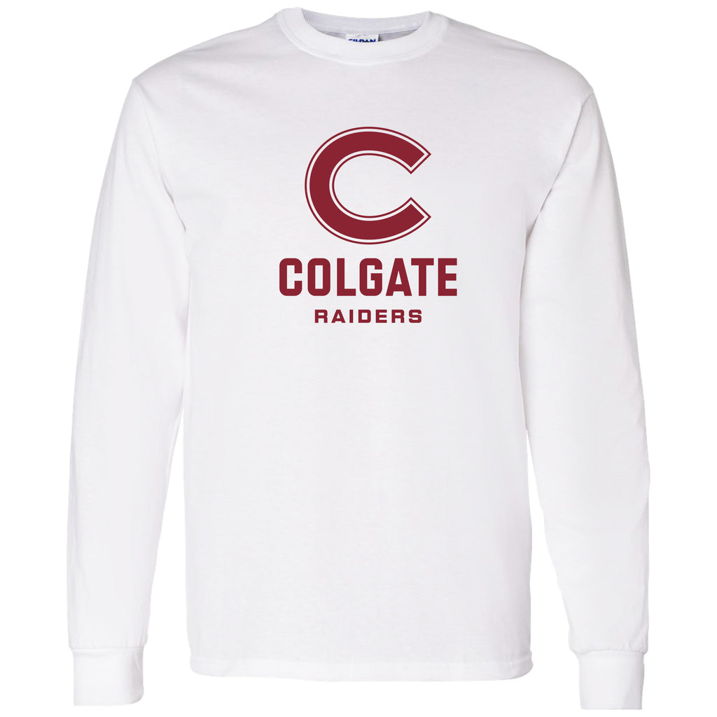 Colgate University Raiders Primary Logo Long Sleeve T Shirt - White ...