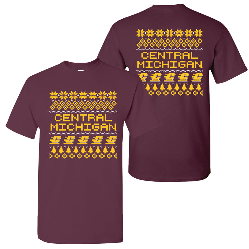Central Michigan Holiday Sweater T-Shirt - Maroon