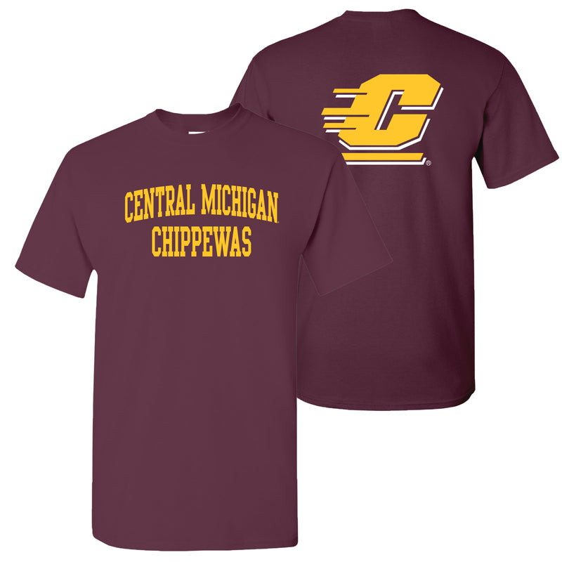 Central Michigan University Chippewas Front Back Print Short Sleeve T Shirt - Maroon