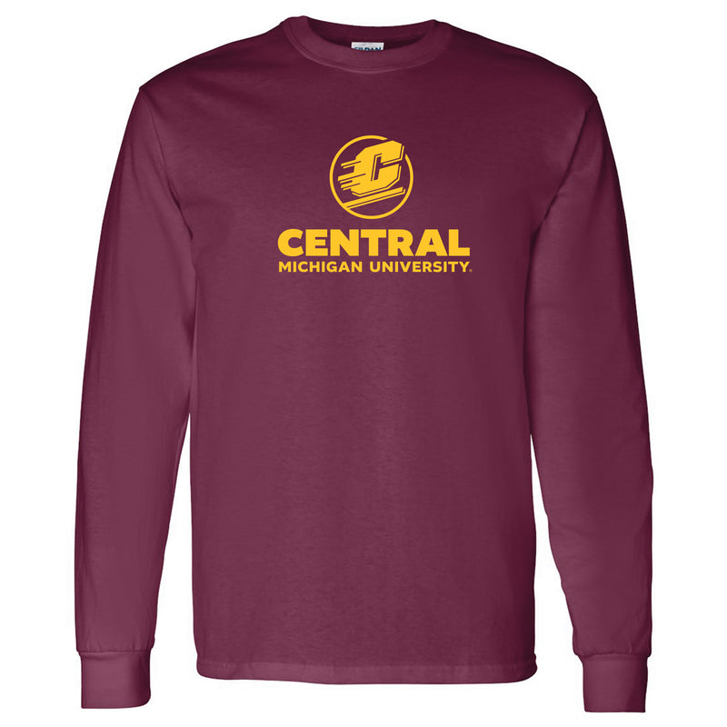 Central Michigan University Chippewas Institutional Logo Long Sleeve T Shirt - Maroon