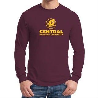 Central Michigan University Chippewas Institutional Logo Long Sleeve T Shirt - Maroon