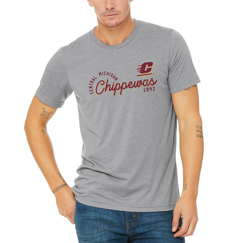 Central Michigan University Chippewas Sunshine Script Canvas Triblend Short Sleeve T Shirt - Athletic Grey