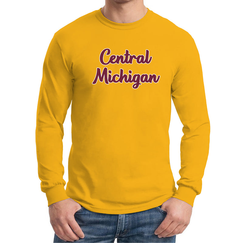 Central Michigan University Chippewas Basic Script Basic Cotton Long Sleeve T Shirt - Gold