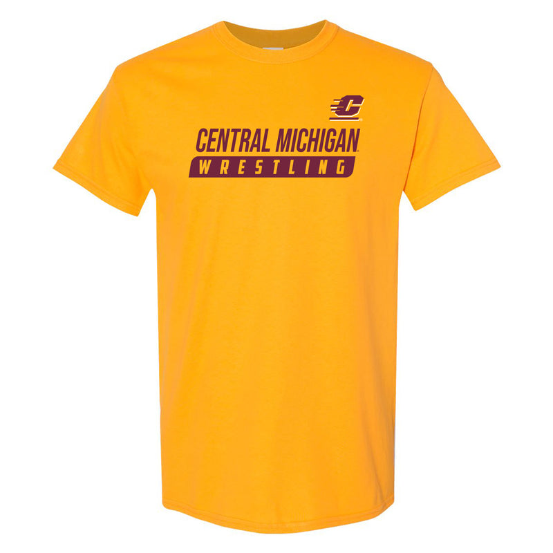 Central Michigan University Chippewas Wrestling Slant Basic Cotton Short Sleeve T Shirt - Gold