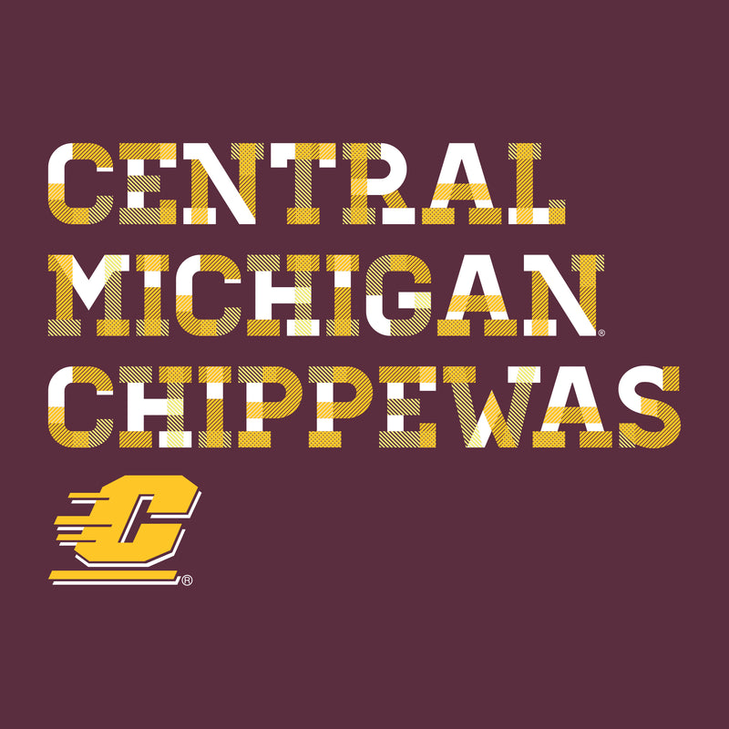 Central Michigan University Chippewas Patchwork Cotton Long Sleeve T Shirt - Maroon