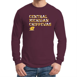 Central Michigan University Chippewas Patchwork Cotton Long Sleeve T Shirt - Maroon