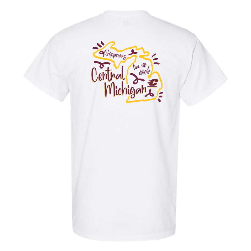 Central Michigan University Chippewas Playful Sketch Short Sleeve T Shirt - White
