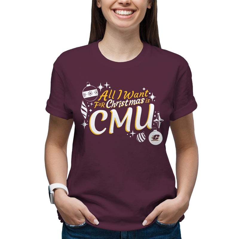 Central Michigan Chippewas All I Want For Christmas Is CMU T Shirt - Maroon