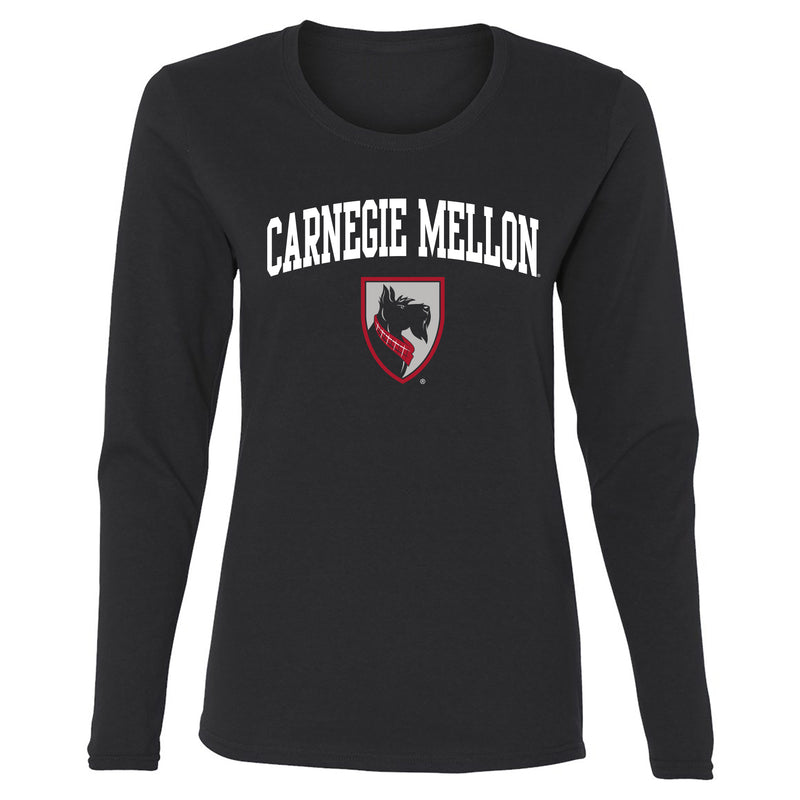 Carnegie Mellon Tartans Arch Logo Womens Long Sleeve T Shirt - Black