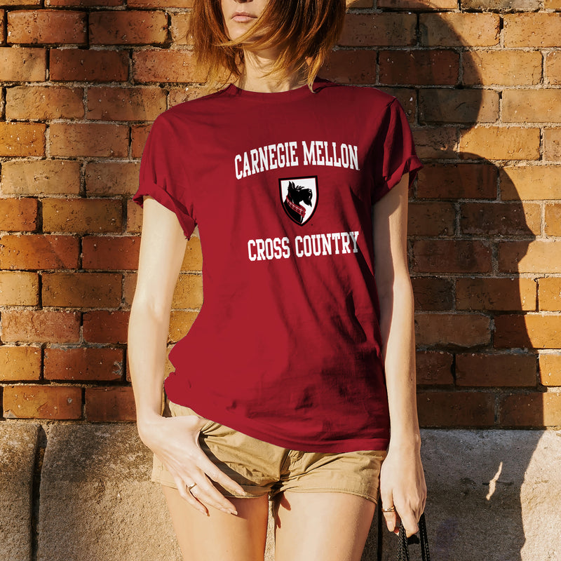 Carnegie Mellon University Tartans Arch Logo Cross Country Short Sleeve T Shirt - Cardinal