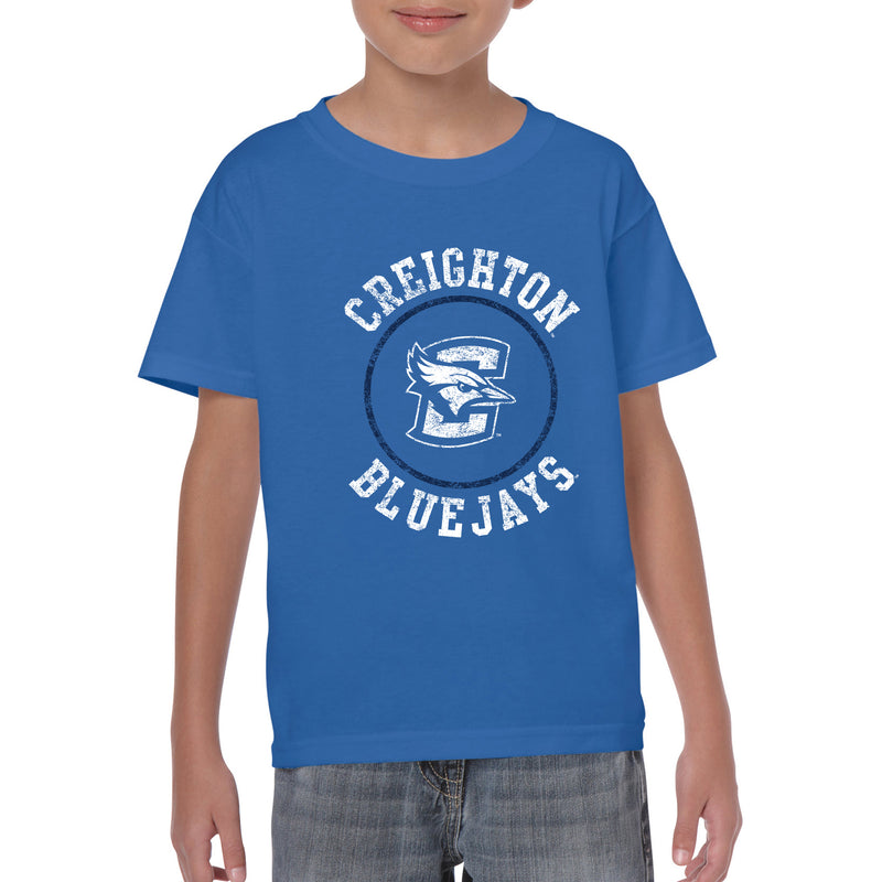 Creighton University Bluejays Distressed Circle Logo Youth Short Sleeve T Shirt - Royal