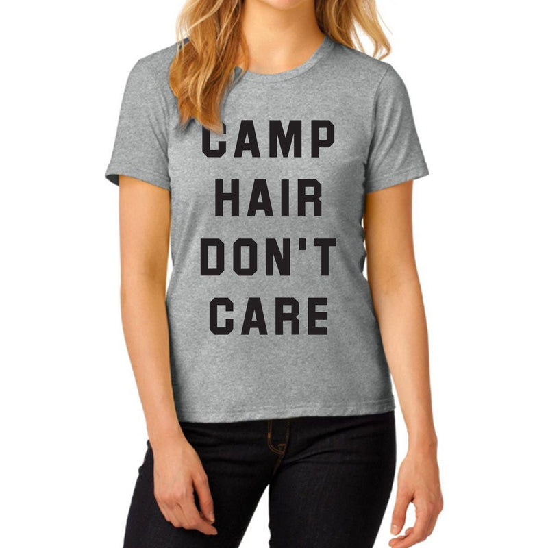 Camp Hair Don’t Care - Hiking, Outdoors, Nature, Summer, Lake, Party - Funny Adult Cotton T Shirt - Heather Grey