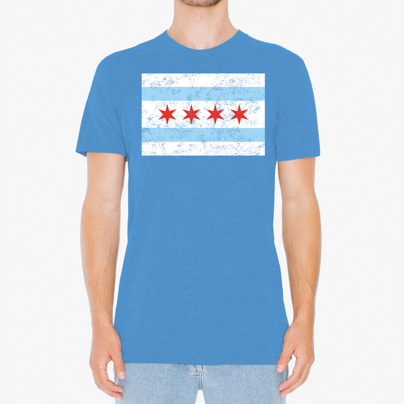 Chicago City Flag Canvas Short Sleeve T Shirt - Blue Triblend